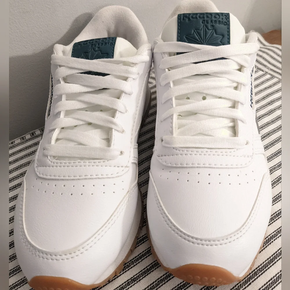 Reebok‎ Classic Leather sneakers White/green Youth 4.5